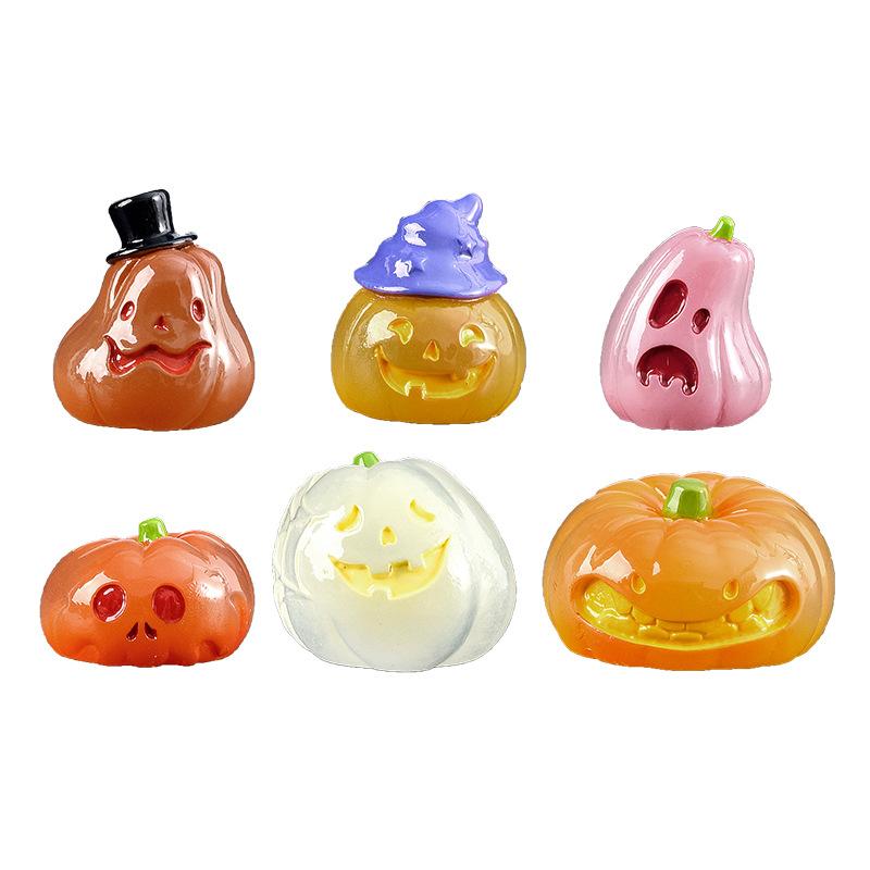 10/20/50Pcs Halloween 3D Luminous Pumpkin At Night Action Figure Mini Micro Landscape Miniatures Halloween Decoration Gifts