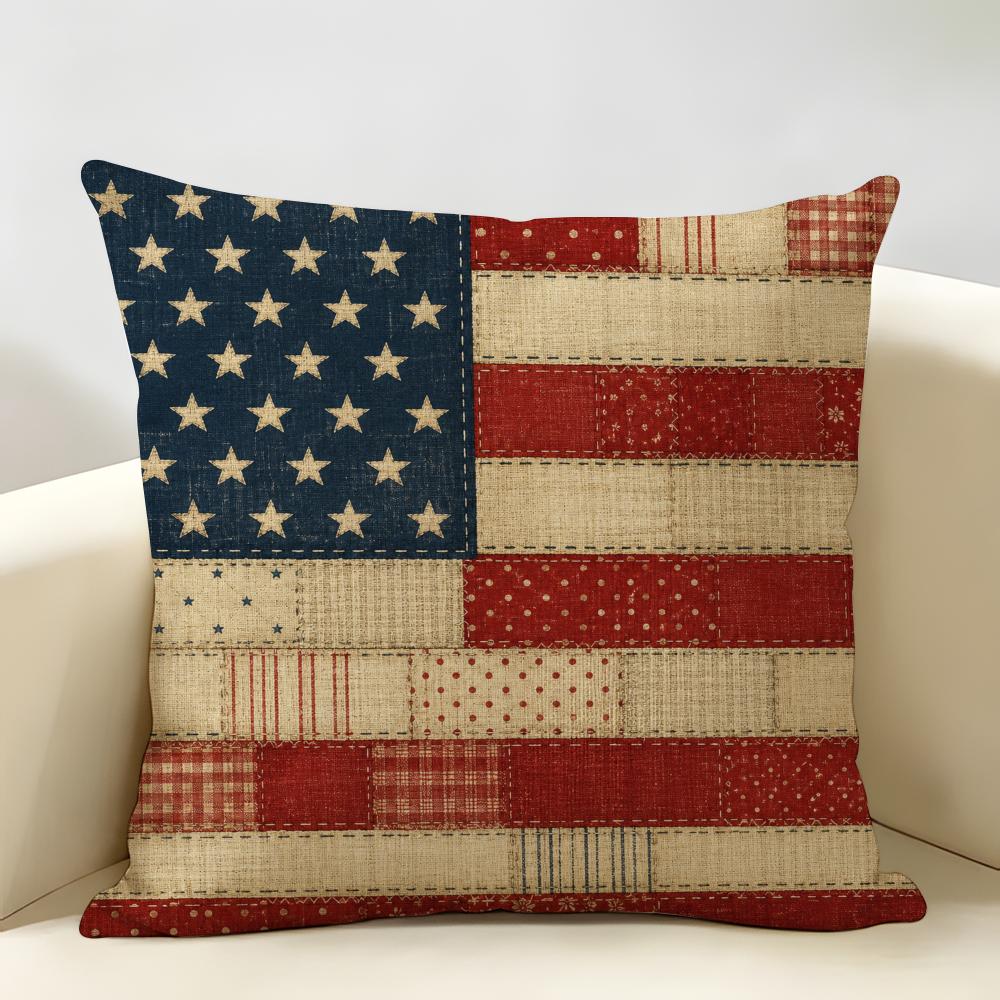 Polka Dot American Flag Cushion Cover Durable Hypoallergenic Organic Linen Pillow Cover Short Size Washable SkinFriendly