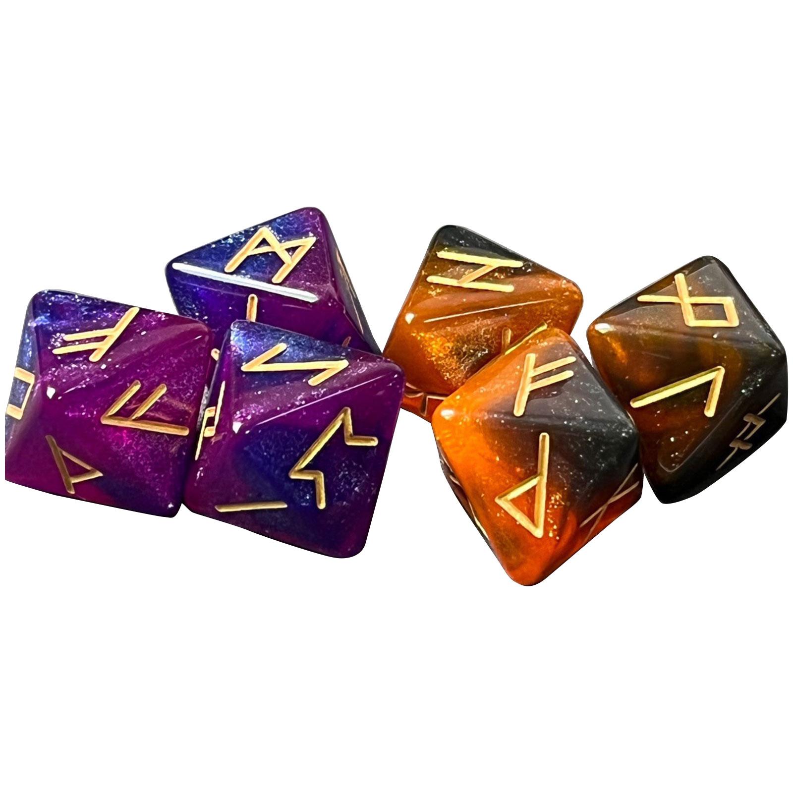 

6 шт. Мистические руны Кости Акриловые 8-гранные кости Разноцветные Многогранные кости для плавного перекатывания A