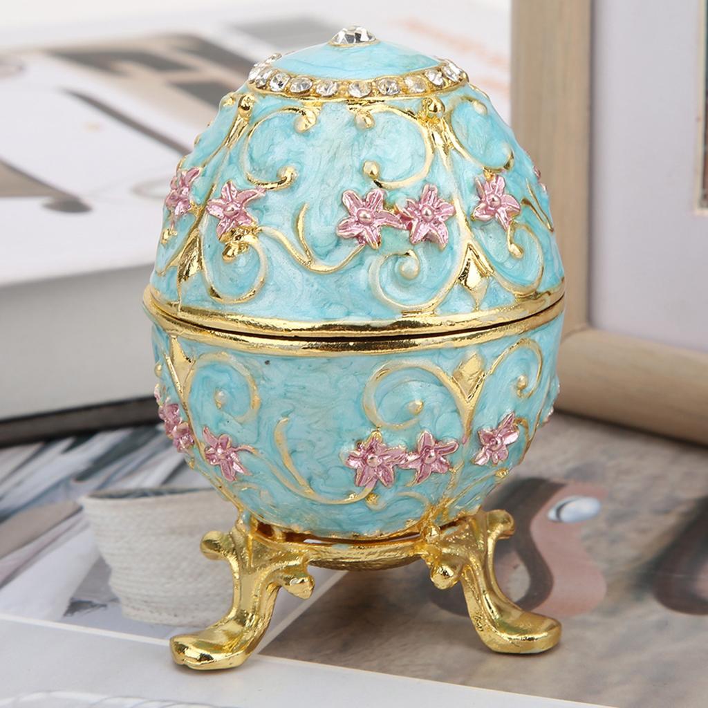 Hand Made Enameled Easter Egg Jewelry Box Organizer Home Desktop Decor Ornaments Gifts