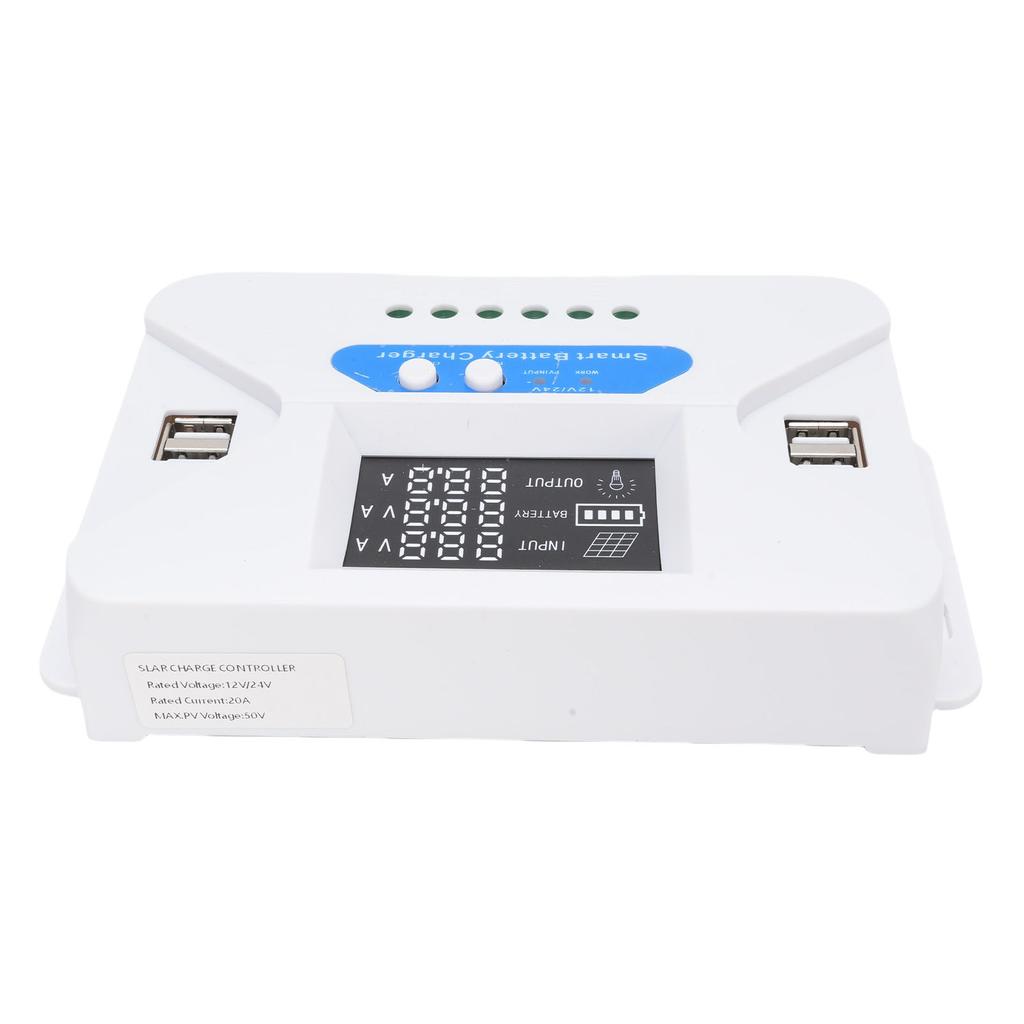 20A Adaptive Solar Charge Controller Solar Panel Regulator with 4 USB Ports for Lithium Ion Battery