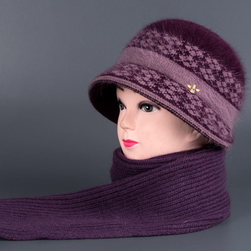 

Женская зимняя теплая вязаная шерстяная шапка для людей среднего и пожилого возраста - Plus Velvet Grandma Basin Hat hat + scarf; One Size