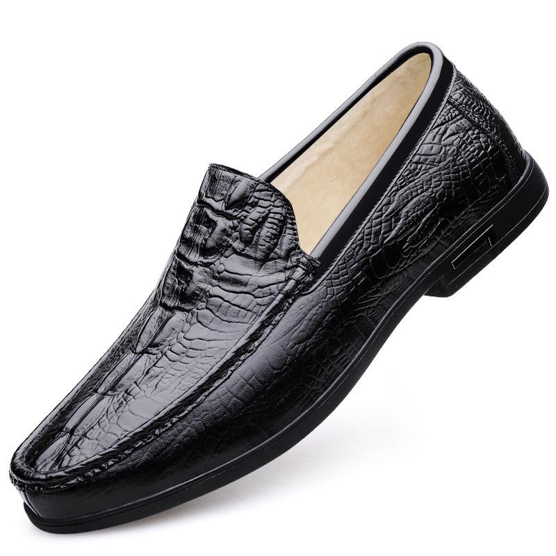 

Large Size Crocodile Leather Loafers Men s British Business Casual Lazy One Pedal Cover Shoes 46
