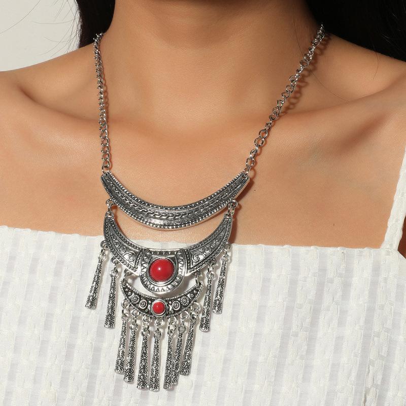 Retro Ethnic Style Alloy Collarbone Chain Hollow Flower Creative Necklace Bohemian Hanfu Ancient Clothing Neck Chain Necklace