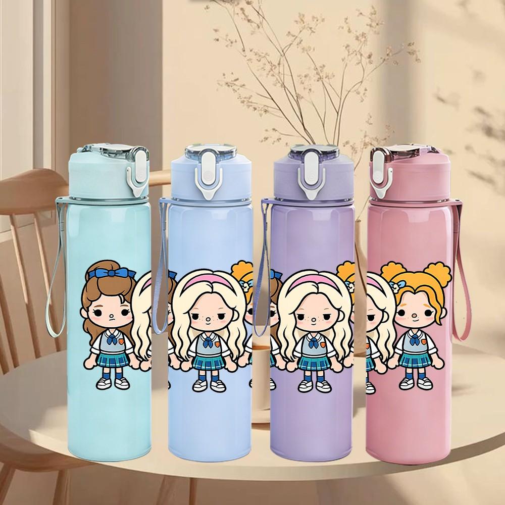 1PC Three Little Girls Cartoon Figure Print 750ml Color Plastic Sports Water Bottle Leakproof Flip Straw Lid Suitable for Sports Office Home Use