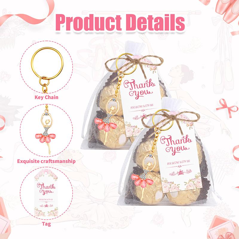 10 Sets Guests Return Gifts Including Ballet Dancer Keychains Thank You Tags White Organza Bags For Baby Shower Favors