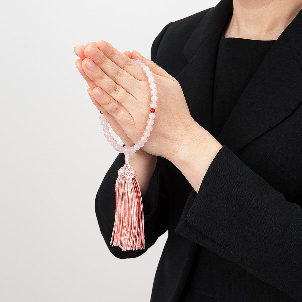 Buddhist Altar Buddhist Prayer Rose Quartz and 7mm Silk Prayer Bead Suitable for All Kyoto Certificate Included [Takita Shop] Women's Beads, Agate,