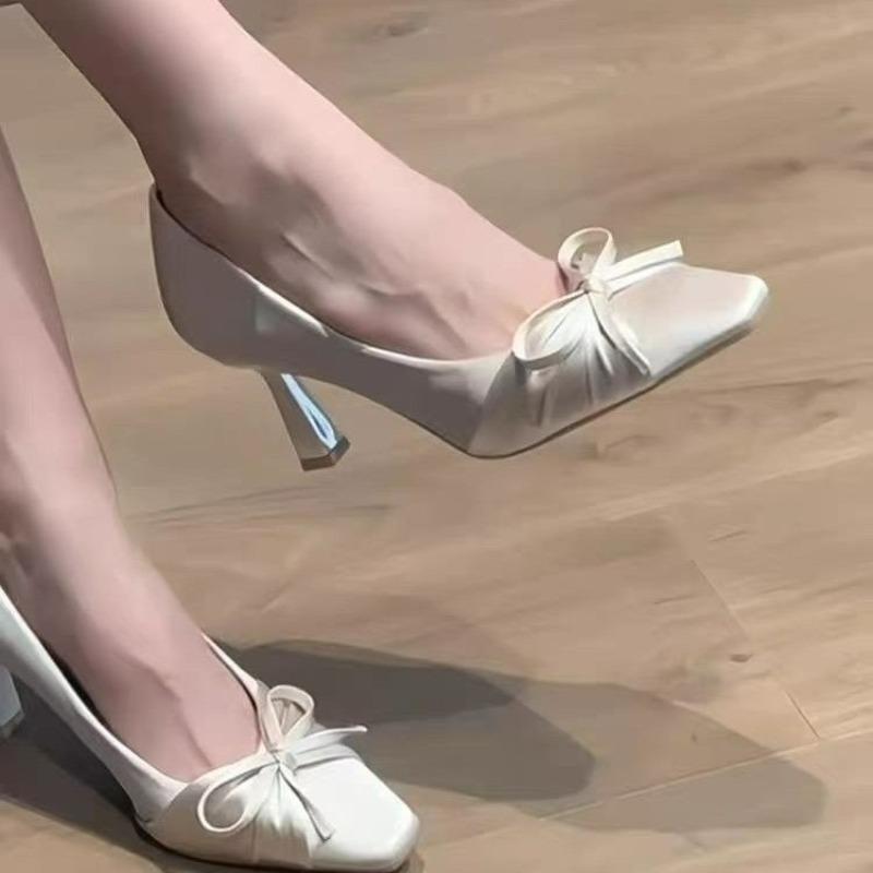 Fashion Mary Jane shallow mouth single shoes temperament 2025 spring and autumn new fashion pointy bow elegant women's shoes