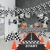 Rennwagen Party Dekorationen Karomuster Rennstrecke Banner Tischdecke Fahnen Banner Ballons für Kinder Renn-Geburtstagsparty Zubehör