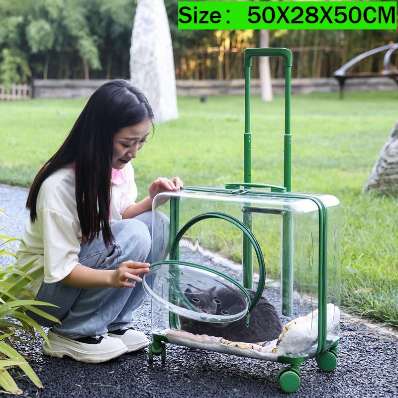 Portable Cat Bag Outdoor Travel Cat Dog Carrier Large Transparent Pet Suitcase Bag Breathable Dogs Kitten Carrier Trolley Case