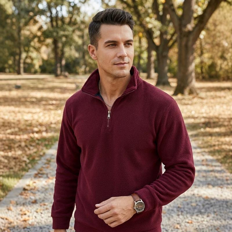 Men Half Zip Stand Collar Solid Color Long Sleeve Pullover Casual Sweatshirt Outdoor Outerwear