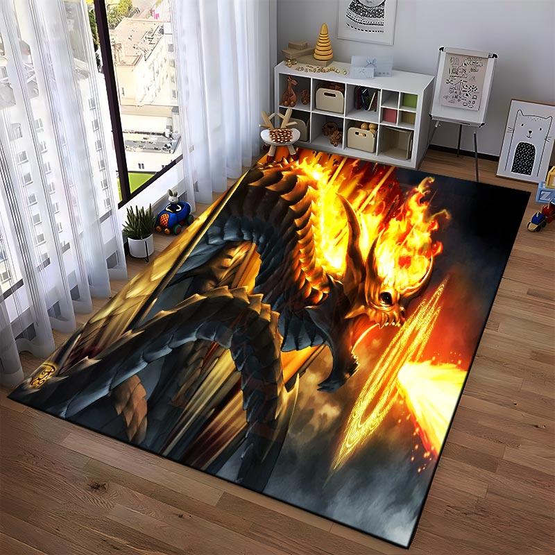 Fiery Dragon Artwork Printed Carpet with Flame Graphic Design in Fantasy Style Suitable for use as an anti-slip1 for1room and bedroom sofas
