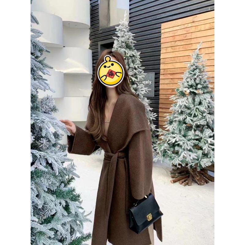 New Double-sided Wool Coat Long Large Lapel Korean Style Loose Casual Woolen Coat