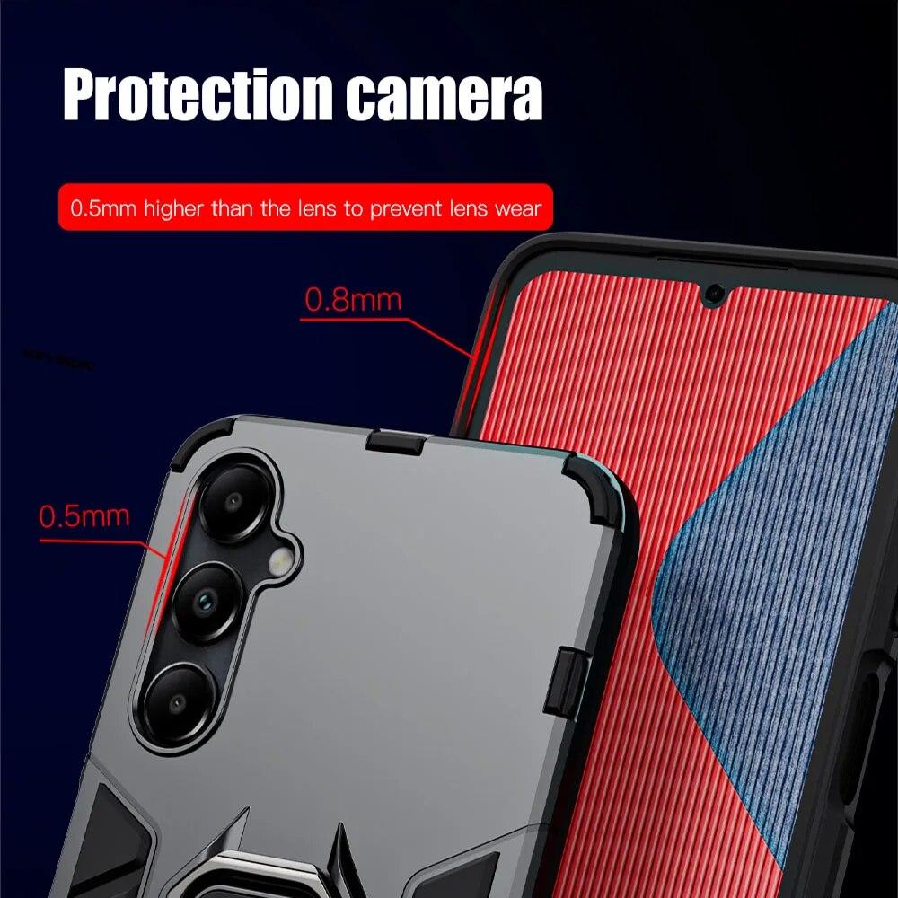 KEYSION Shockproof Armor Case for Samsung A05S A15 A05 Soft Silicone+PC Metal Ring Stand Phone Back Cover for Galaxy A15 A05S 4G