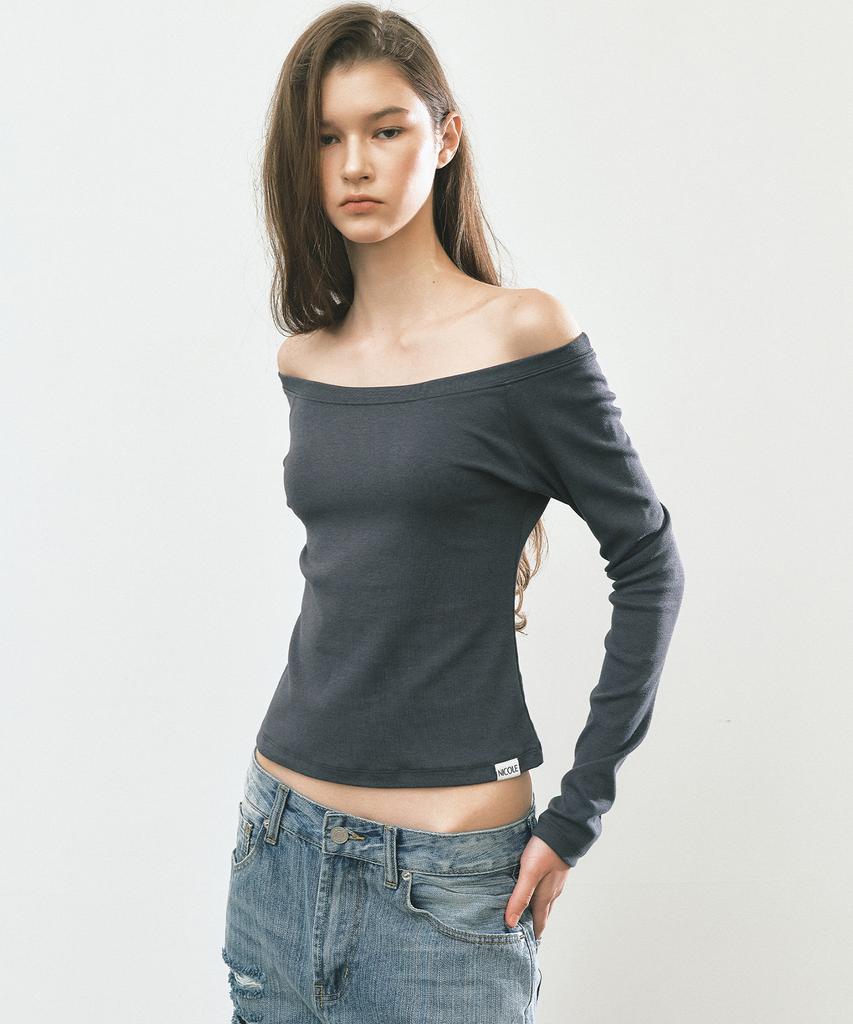 NICK&NICOLE Off Shoulder Long Sleeve Top_Charcoal