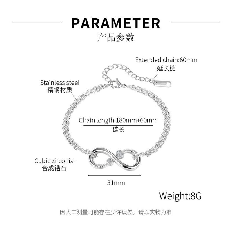 Stainless Steel Heart Infinity Charm Bracelet Women Hypoallergenic Titanium Jewelry Elegant Daily Wear Accessory