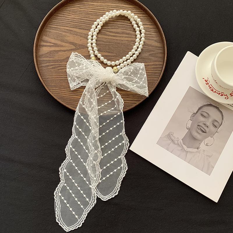 New Retro Lace Silk Scarf Long High-end Versatile Decorative Streamer Headband Multi-functional Scarf Headband Headwear