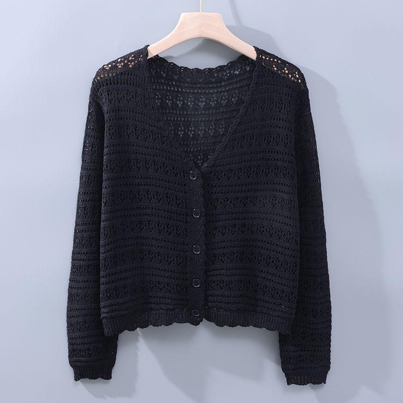 Lockerer V-Ausschnitt Häkelstrick-Cardigan - Damen Langarm Sonnenschutz für Frühling & Sommer