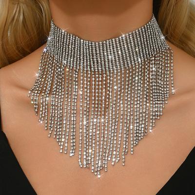 Exaggerated Multi-Layer Fringed Rhinestone Neck Chain Claw Chain Banquet Dress Necklace Jewelry
