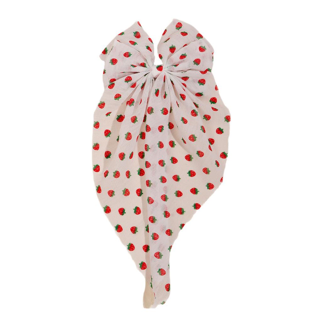Large Sweet Bow Hair Clip for Girls Kids Strawberry Printed Chiffon Lace Ponytail Decor Baby Hairpin Headdress Gift