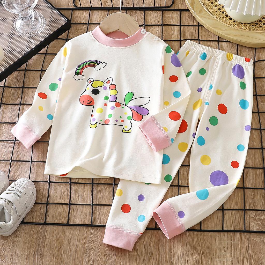 [Cotton Kids Long Sleeve Pajama Set Autumn Spring Sleepwear for Boys Girls]