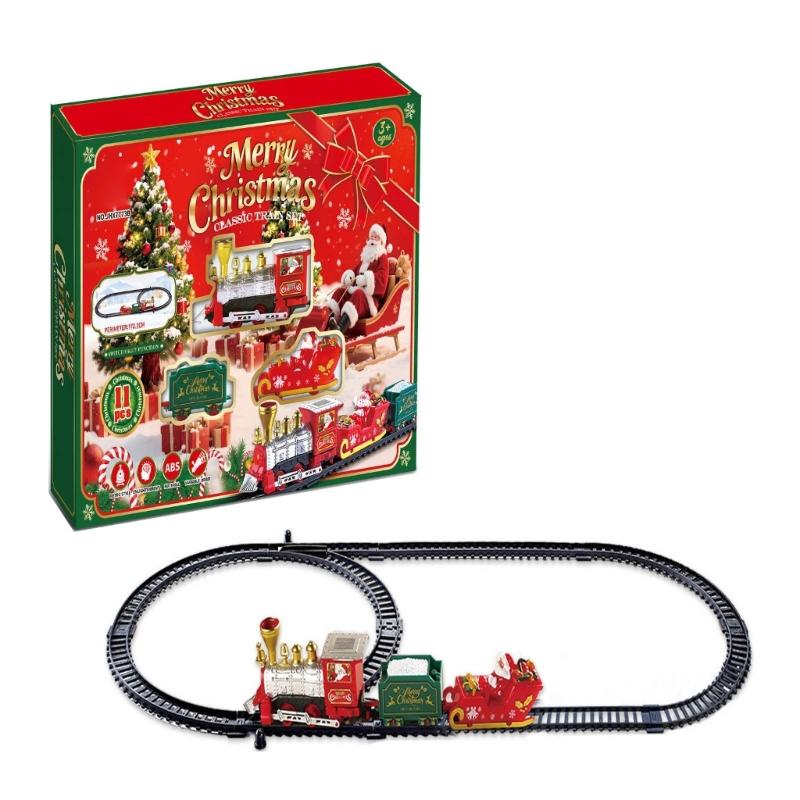 Plastic Christmas Toy Train and Truck Set with Battery Operated Motion for Holiday Shelf Display, Kids Ages 3+ and Family Use