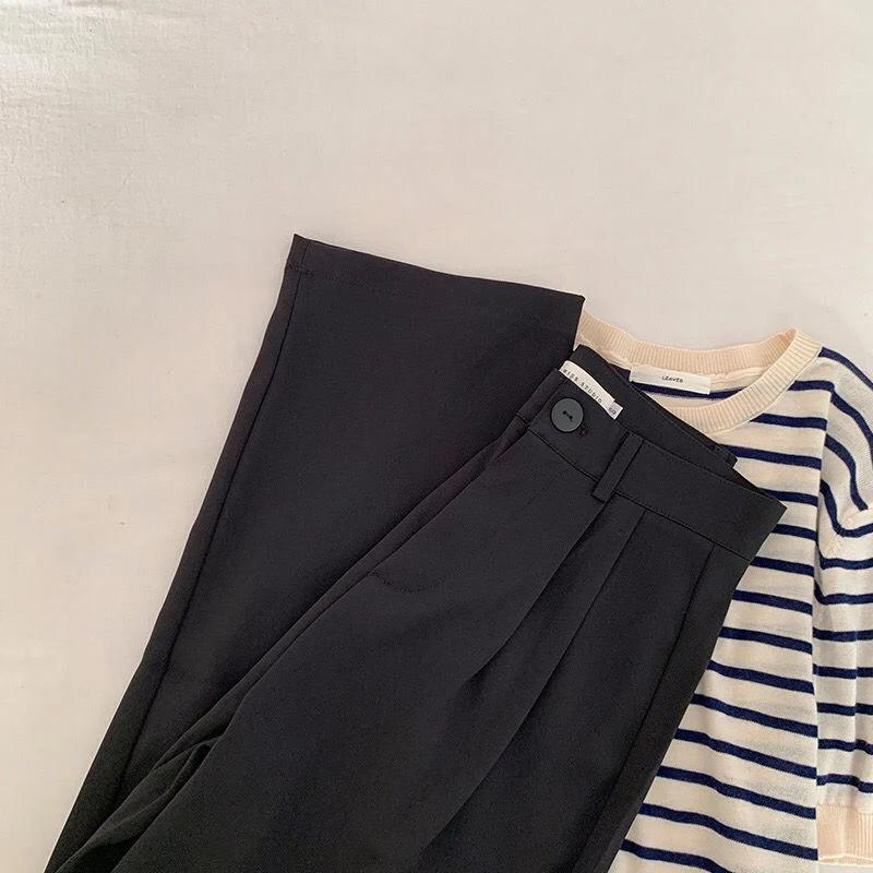 High Waist Women Suit Pants Fall Straight Office Ladies Korean Fashion Trousers Casual Button Loose Female Black Pants