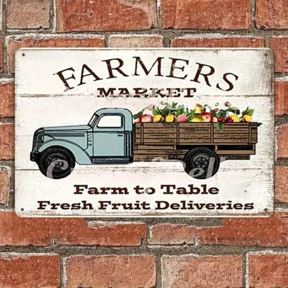 Farmhouse Farmers Market Tin Sign Farm To Table Kitchen Wall Decor Rustic Metal Art Gift Dining Room Home 1P