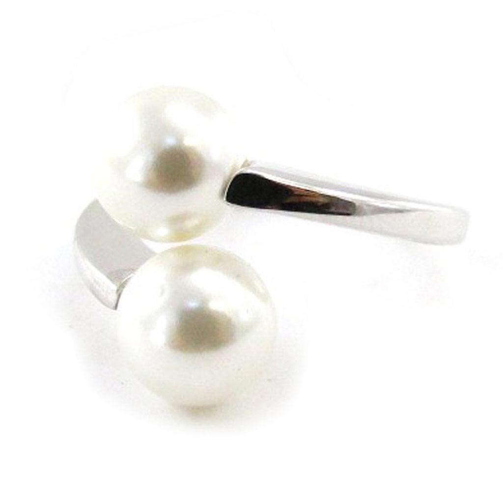 Silver Ring 'Perla' Silver Ivory White (rhodium) - 17x10 Mm