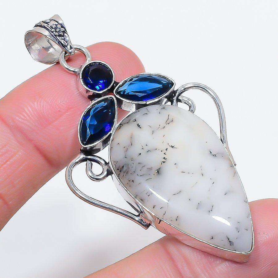 

Натуральный дендритовый опал, топаз 925 стерлинговое серебро ювелирная подвеска 2,56 F0Z11