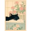Gatto Tigrato Giapponese nella Vasca da Bagno Stampe Poster Pittura su Tela Estetica Retrò Arte da Parete Immagine Japandi Bagno Toilette Decorazione Casa