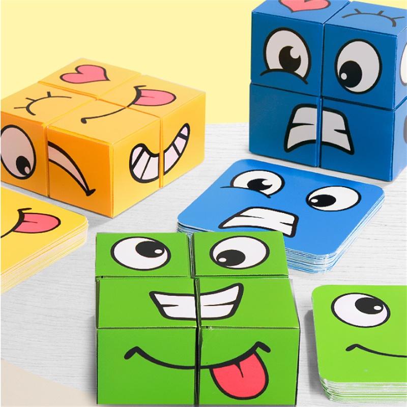 Dq Wooden Expression Changing Cube Puzzle Toy For Children Tabletop Game Challenge Level Toy
