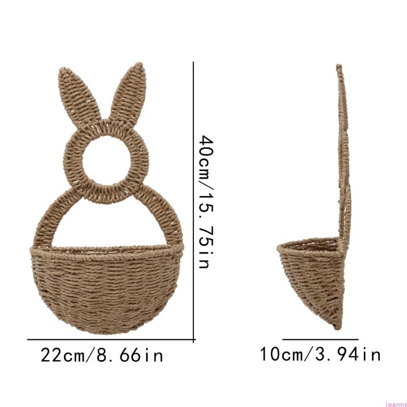 Rabbit Shape Basket Woven Plastic Easter Basket Wall Hanging Ornament For Holiday Decoration Indoor and Outdoor Display