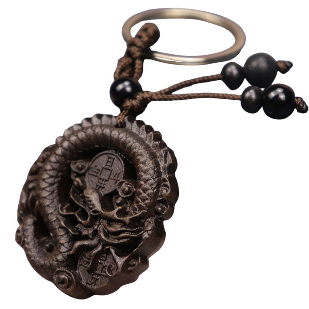 

Брелок Черный Дракон с Подарочным Нэцкэ Дерево Хороший Фэн Деньги Натуральное Дерево Синий Дракон Подарок [DAZUMA] Коробка, Ремешок, Резьба, Удача, Шуй, Удача, Нэцкэ,