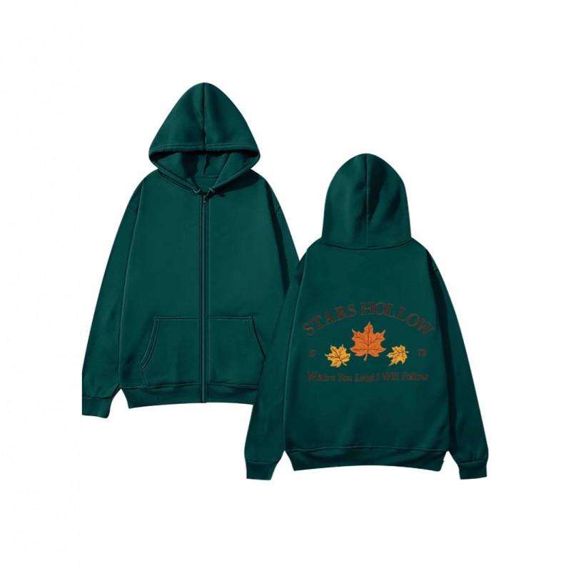 Unisex Zip-Up Hooded Sweatshirt With Print Design Casual Long Sleeve Pullover