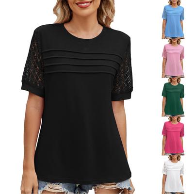 Damenmode Locker Einfarbig Rundhals Zerrissen Spitze Ärmel Lässiges Oberteil