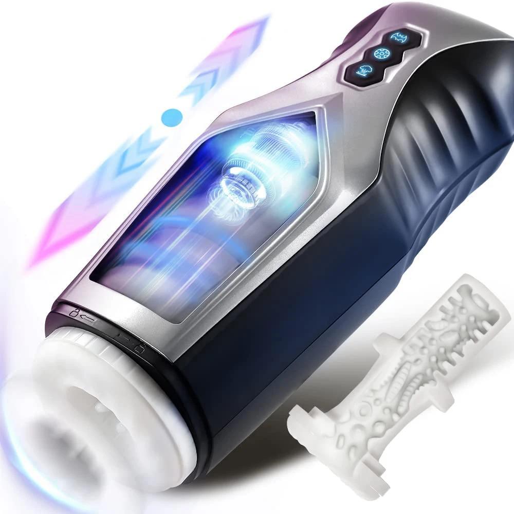 Nový automatický mužský teleskopický masturbátor 7 teleskopický vibrační tahač penisu 3D rotační elektrický vaginální kapesní vulva cup sexuální hračka pro muže