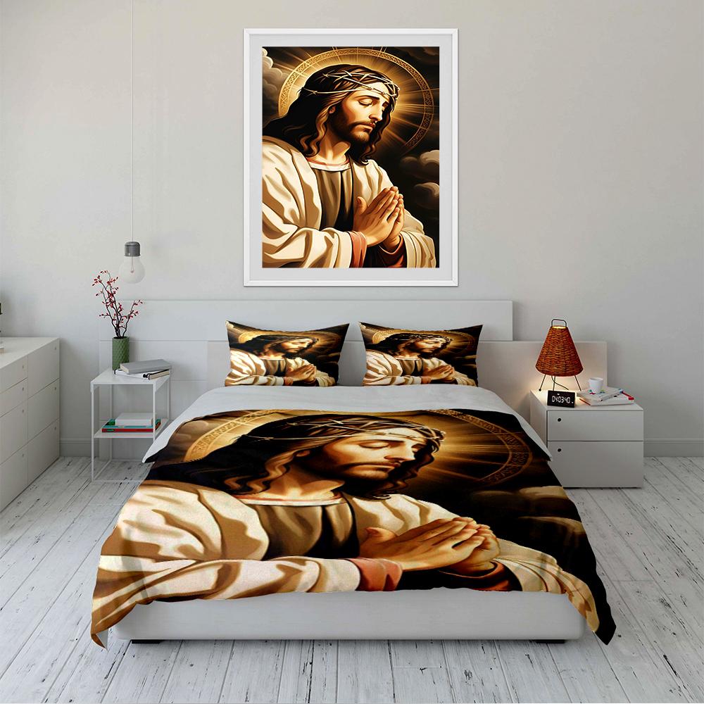 Jesus betet Religiöses Bettwäscheset Bettwäscheset (1 Bettbezug, 2 Kissenbezüge, Bettdecke nicht enthalten)