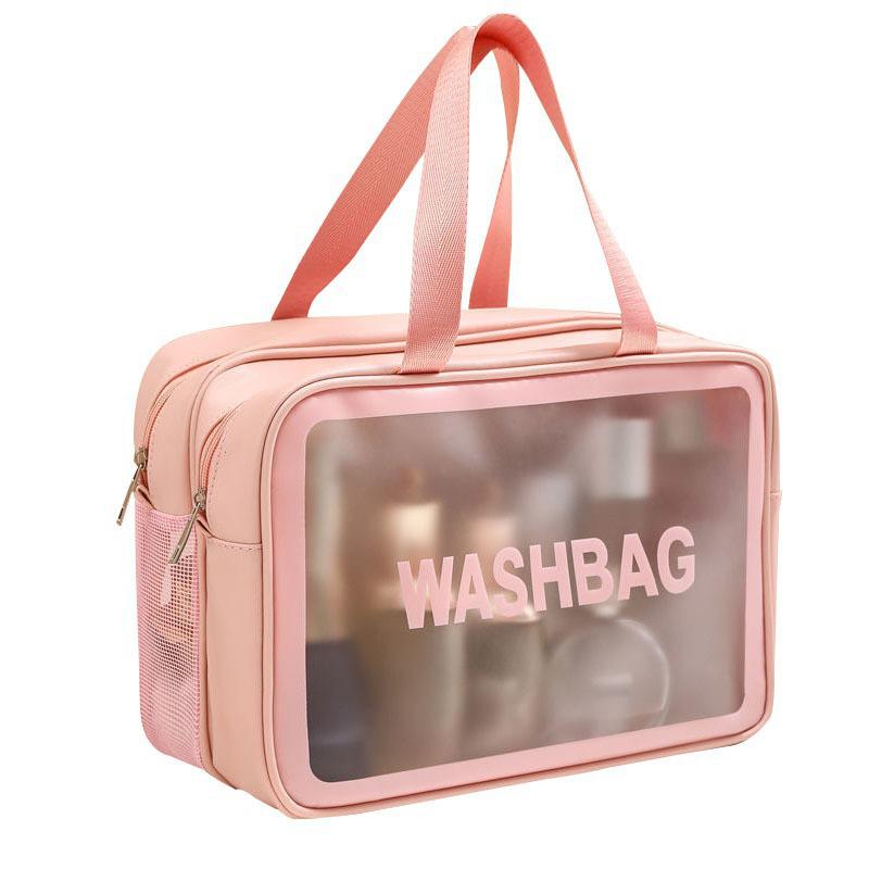 Double Layer Wet & Dry Separation Toiletry Bag - Portable Frosted Handheld Makeup & Swim Bag