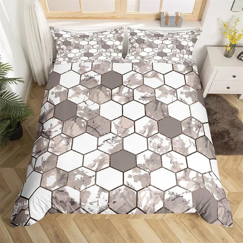 Geometric Bedding Set Marble Print King Duvet Cover Microfiber Modern Design Comforter Cover Single Queen For Kids Teen Adults