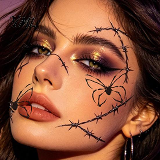 Water Transfer Body Stickers Halloween Makeup Eye Temporary Tattoos, Waterproof Spider Web Bat Eyeliner Scary Face Decals Shadow Tattoo Sticker