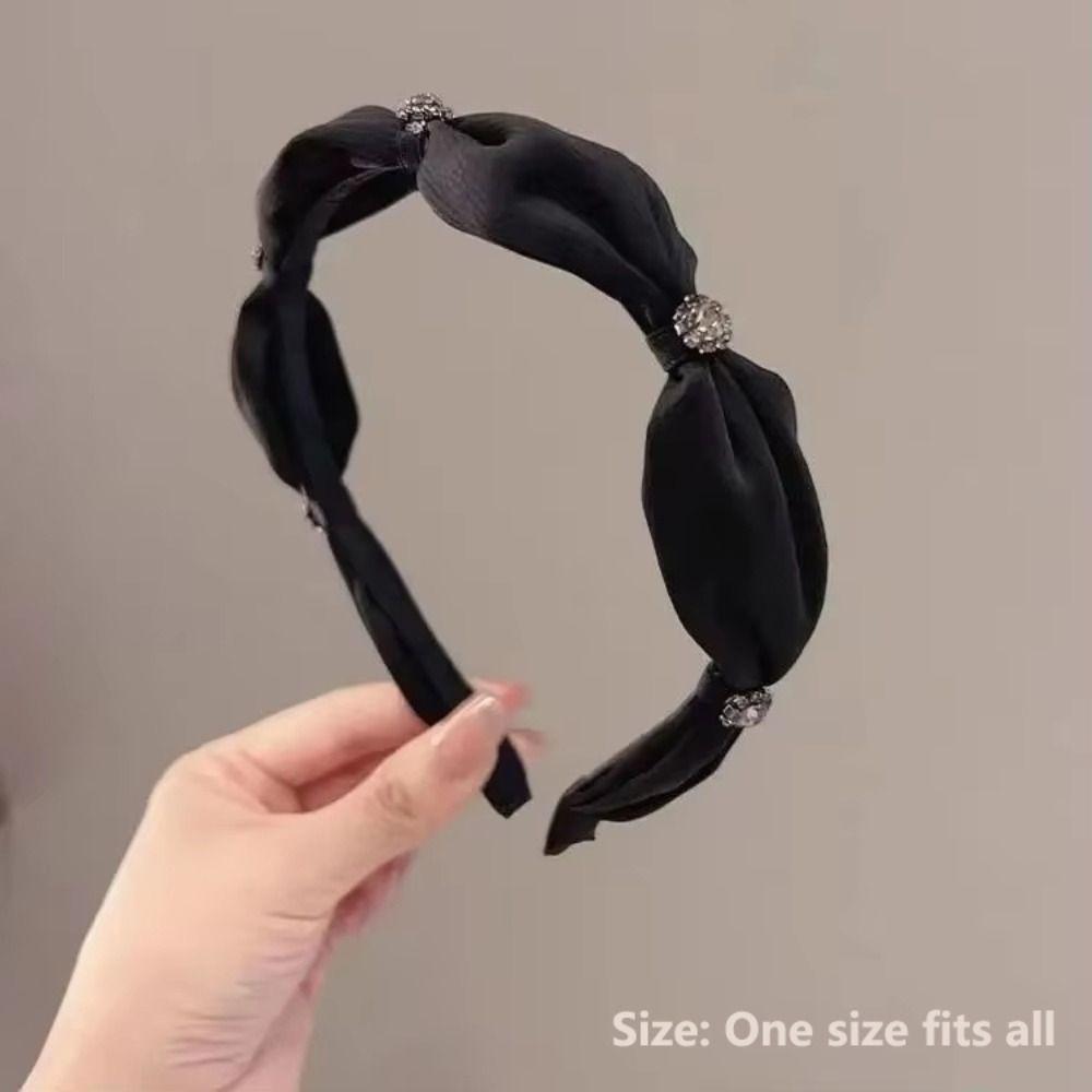 Diamond Encrusted Anti Slip Hairband Handmade Elegant Hair Clip Satin Hairband  For Women
