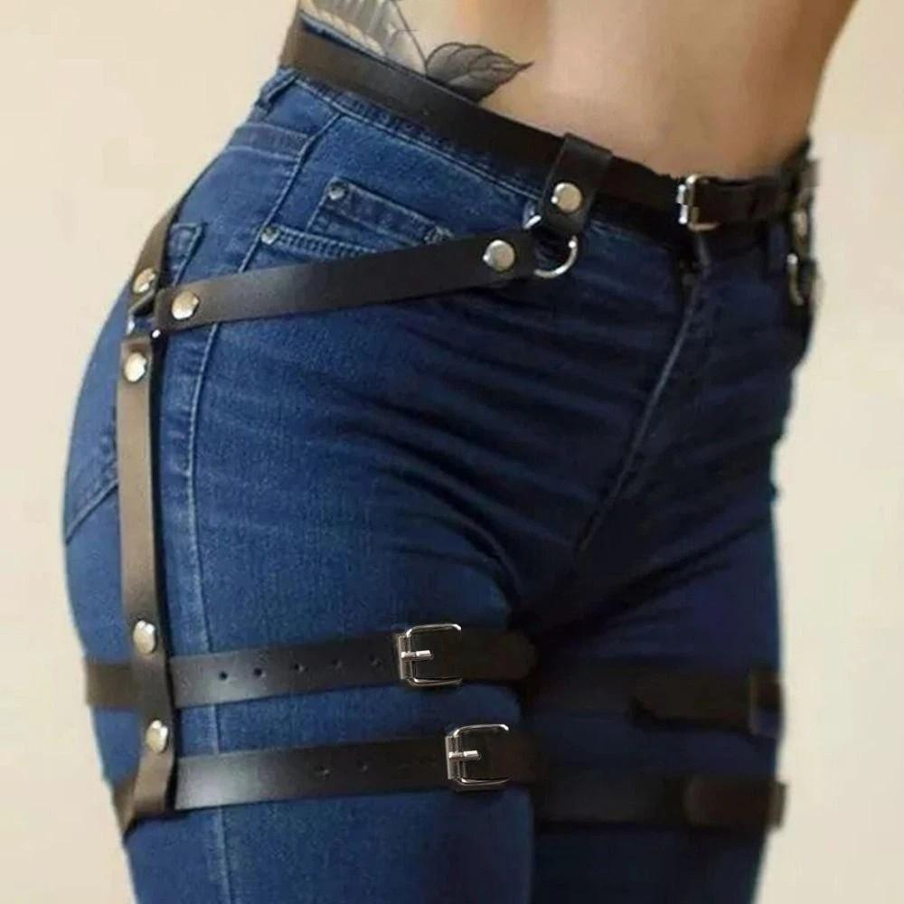 PU Leather Hollow Belt for Pants Punk Body Harness Belt Harness Waist Belt  Waist Accessories