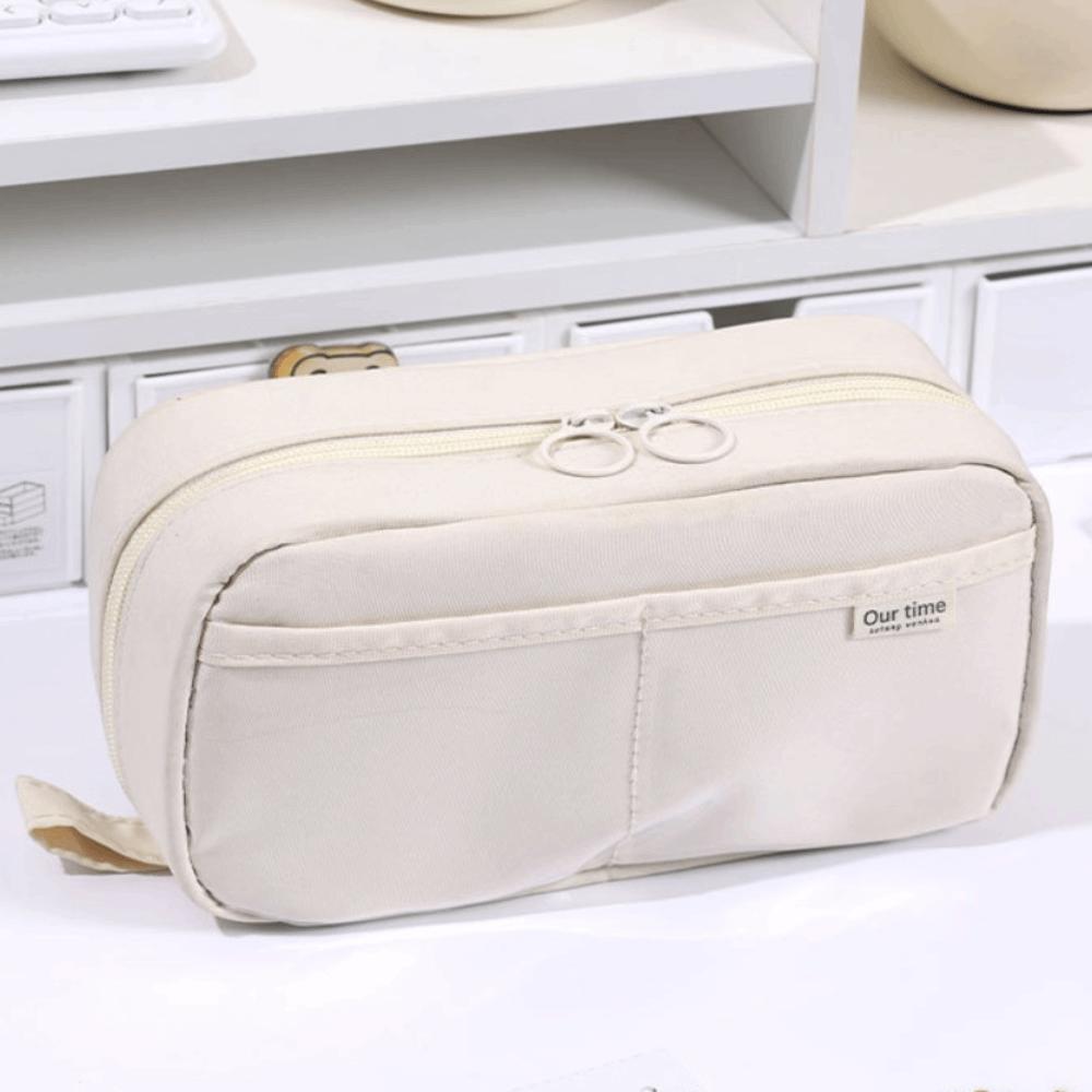 Portable Students Stationery Bag Multi-functional Stationery Pencil Case Simple Makeup Bag  School бежевый