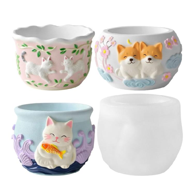 Multifunktionale Silikon-Handgefertigte Form Haustier-Tier-Muster Blumentopf-Formen Geeignet für Harz-Schmuck-Pflanzgefäße Projekte