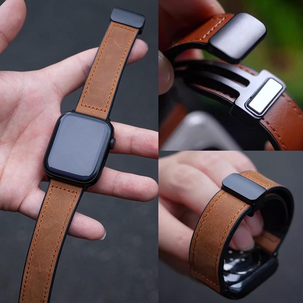 Magnetic Buckle Strap for Apple Watch Band Ultra2 49mm 45mm 44mm   42mm Silicone Leather Strap Bracelet IWatch Series 763 Se 8 9