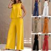 Women Solid Color 2 Piece Set, Round Neck Tank Top & Wide Leg Pants, Elegant Casual Outfit