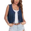 Women's Vest Faux Suede Ethnic Sleeveless for Jacket Rivet Fringe Tassels Hippie Open Front Cardigan Vintage Cowgirl Waistcoat
