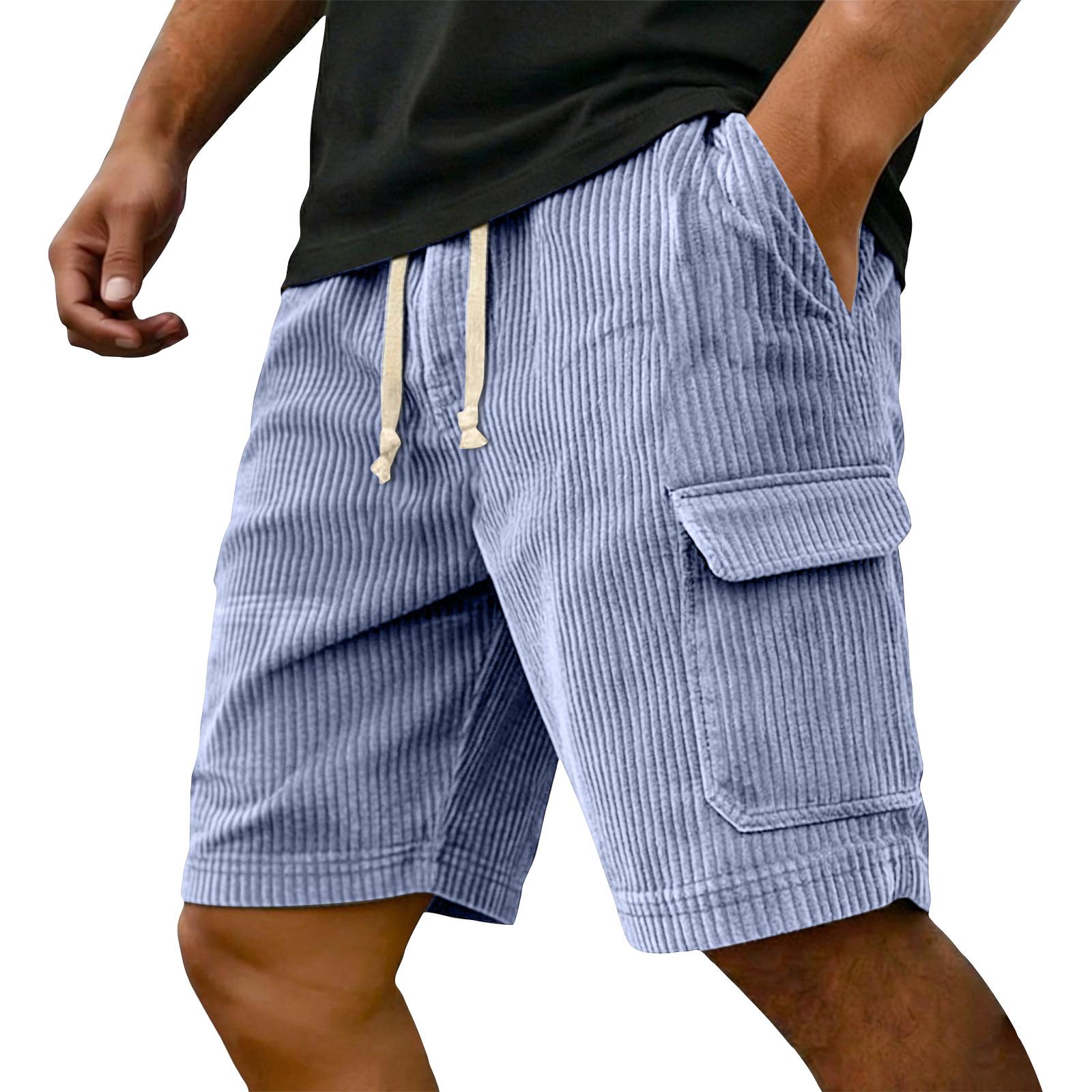 Heima B Heren Ribstof Cargo Shorts met Zakken Trekkoord Taille Heren Trainingsshorts Casual Pasvorm voor Dagelijks Gebruik Katoenen Shorts Heren L lichtblauwe kleur