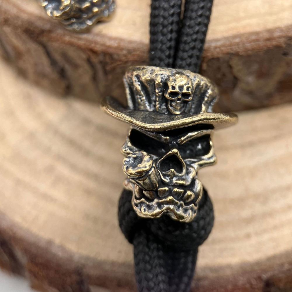 Skull Hat Cowboy Brass Knife Bead EDC Outdoor DIY Accessories Woven Lanyard Pendant Jewelry Punk Bracelet Charms